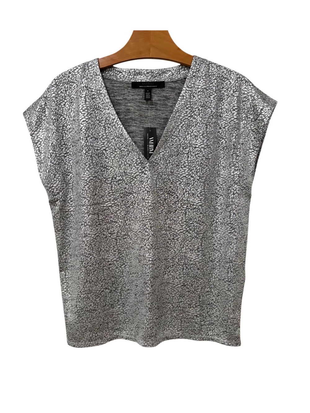 WHBM Power Tee Shirt V-neck Silver Metallic Size Small NWT